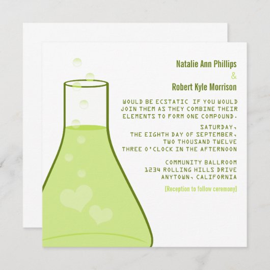 Invitation Whimsical Beaker Mariage, Vert (Devant / Derrière)