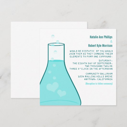 Invitation Whimsical Beaker Wedaker, Aqua (Devant / Derrière)
