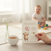 Invitation Whimsical Bear "One" Heart Balloon Birthday