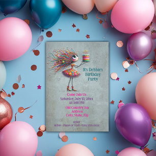Invitation Whimsical Big Eyed Birthday Girl
