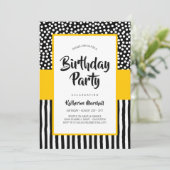 Invitation Whimsical Black Blanc et Jaune Anniversaire (Debout devant)