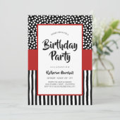 Invitation Whimsical Black Blanc et Rouge Anniversaire (Debout devant)