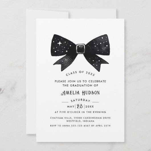 Invitation Whimsical Black Bow Kraft Paper Graduation Party (Devant)