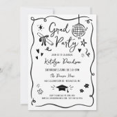 Invitation Whimsical Black Doodle Photo Grad Party (Dos)