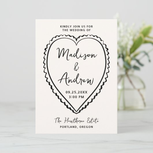 Invitation Whimsical Black Heart Wedding (Debout devant)