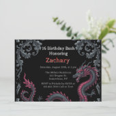 Invitation Whimsical Black Red Dragon Damask Sweet 16 Bash (Debout devant)