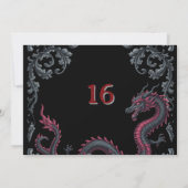 Invitation Whimsical Black Red Dragon Damask Sweet 16 Bash (Dos)