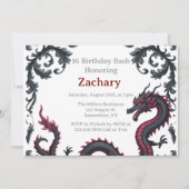Invitation Whimsical Black Red Dragon Damask Sweet 16 Bash (Devant)