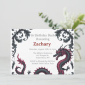 Invitation Whimsical Black Red Dragon Damask Sweet 16 Bash (Debout devant)