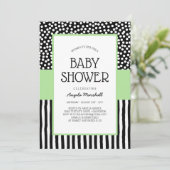 Invitation Whimsical Black White et Baby shower vert (Debout devant)
