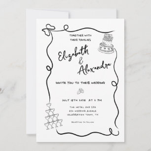 Invitation Whimsical Blanc main française tiré Mariage