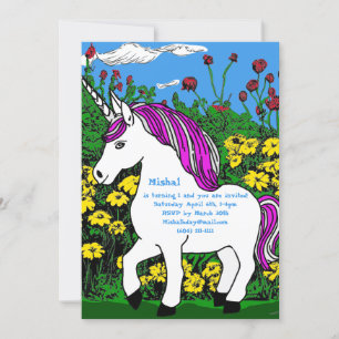 Invitation Whimsical blanc violet Anniversaire Unicorn