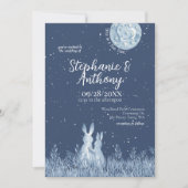 Invitation Whimsical Blue Bunny Rabbit Lune Stars Mariage (Devant)