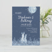 Invitation Whimsical Blue Bunny Rabbit Lune Stars Mariage (Debout devant)