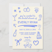 Invitation Whimsical Blue Coquette Fête des mariées élégante (Devant)