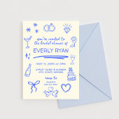 Invitation Whimsical Blue Coquette Fête des mariées élégante