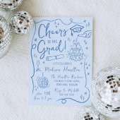 Invitation Whimsical Blue Doodles Photo Graduation Party
