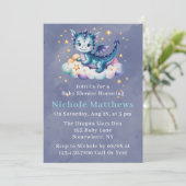 Invitation Whimsical Blue Dragon sur un Baby shower pour garç (Debout devant)