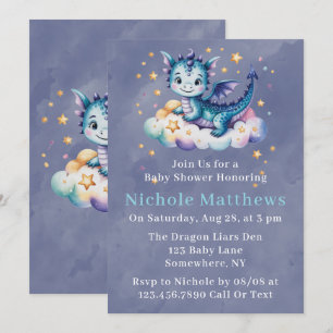 Invitation Whimsical Blue Dragon sur un Baby shower pour garç
