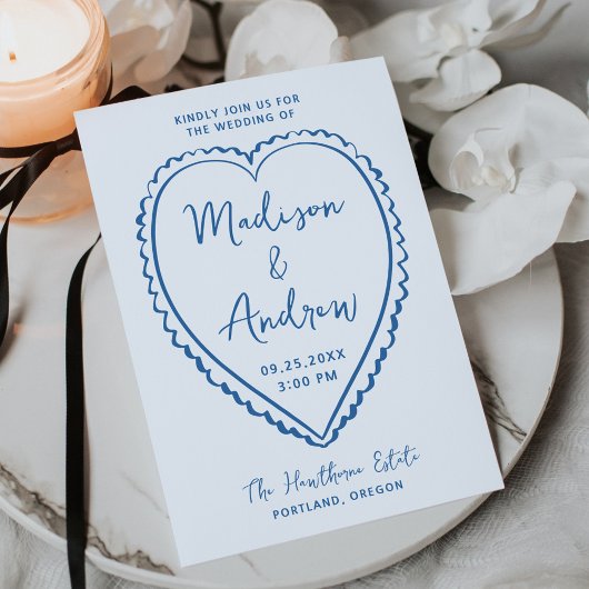 Invitation Whimsical Blue Heart Wedding