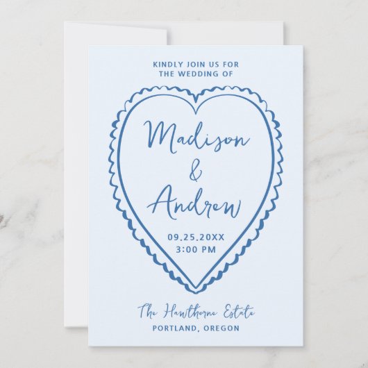Invitation Whimsical Blue Heart Wedding (Devant)