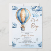 Invitation Whimsical Blue Hot Air Balloon Baby Boy Douche (Devant)