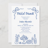 Invitation Whimsical Blue main tiré nuptiale Brunch Douche (Devant)