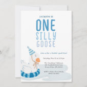 Invitation Whimsical Blue One Silly Goose Premier anniversair (Devant)