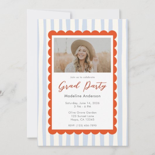 Invitation Whimsical Blue Stripes Graduation Party Photo (Devant)