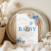 Invitation Whimsical Blue Teddy Bear Boho Baby Shower