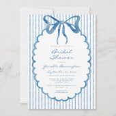 Invitation Whimsical Blue Watercolor Bow Stripe Bridal Shower (Devant)