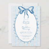 Invitation Whimsical Blue Watercolor Bow Stripe Wedding (Devant)