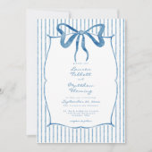 Invitation Whimsical Blue Watercolor Bow Stripe Wedding (Devant)