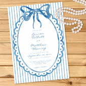 Invitation Whimsical Blue Watercolor Bow Stripe Wedding