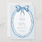 Invitation Whimsical Blue Watercolor Bow Stripe Wedding (Devant)