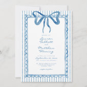 Invitation Whimsical Blue Watercolor Bow Stripe Wedding (Devant)