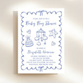Invitation Whimsical Blue Wavy Frame Baby Boy Douche