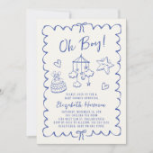 Invitation Whimsical Blue Wavy Frame Baby Boy Douche (Devant)