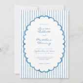 Invitation Whimsical Blue White Watercolor Stripe Wedding (Devant)