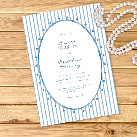 Invitation Whimsical Blue White Watercolor Stripe Wedding