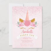 Invitation Whimsical Blush rose arc-en-ciel Unicorn Anniversa (Devant)