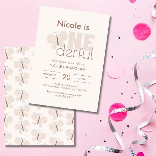 Invitation Whimsical Boho Baby Butterfly Retro 1er anniversai