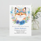 Invitation Whimsical Boho Blue Fox Meadow Boy Baby shower (Debout devant)