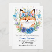 Invitation Whimsical Boho Blue Fox Meadow Boy Baby shower (Devant / Derrière)