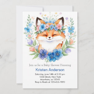 Invitation Whimsical Boho Blue Fox Meadow Boy Baby shower