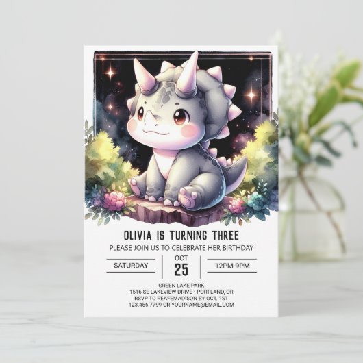 Invitation Whimsical Boho Dino Bash Anniversaire (Debout devant)