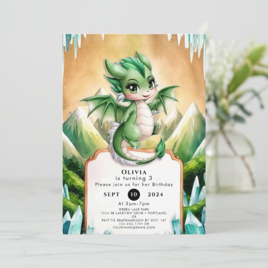 Invitation Whimsical Boho Dragon Anniversaire (Debout devant)