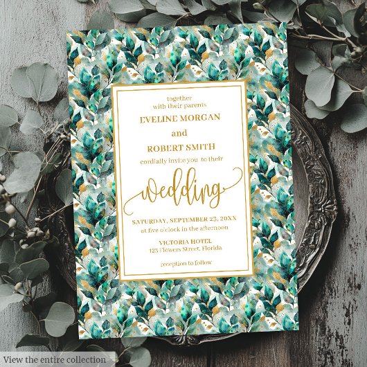 Invitation Whimsical Boho Forest Green Gold Mariage