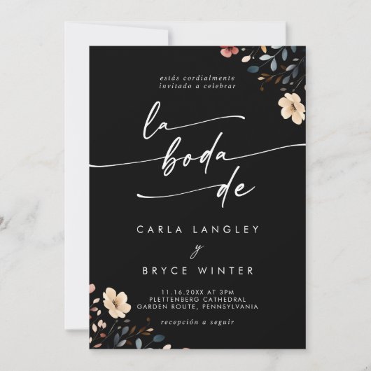 Invitation Whimsical Boho Wildflower QR Code Spanish Wedding (Devant)