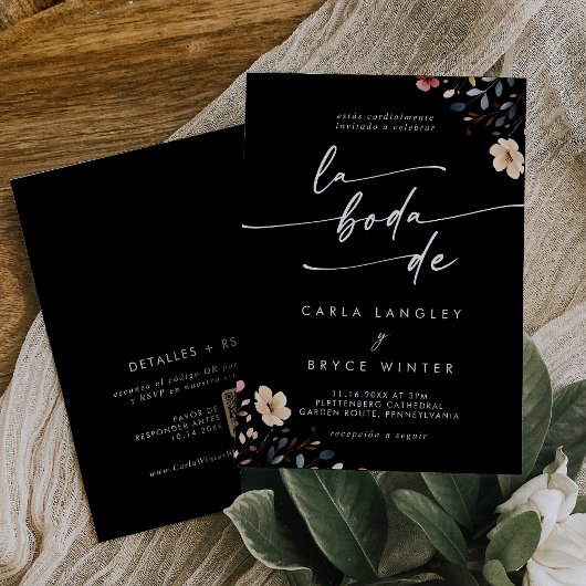 Invitation Whimsical Boho Wildflower QR Code Spanish Wedding